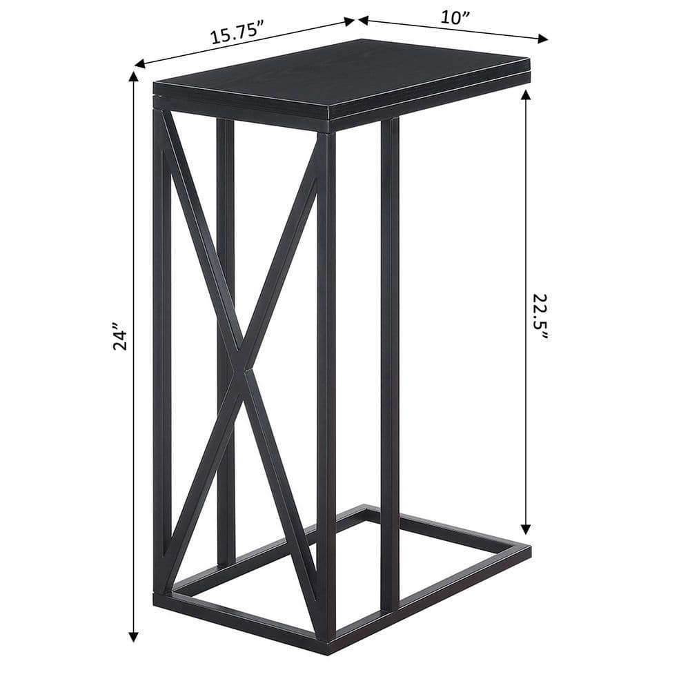 Tucson Modern Black C-Shaped Metal & Wood Slide-Under Sofa End Table