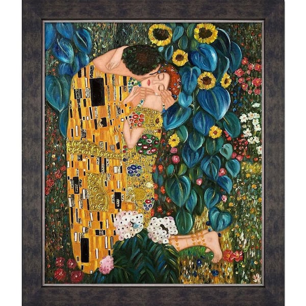LA PASTICHE Kiss in the Garden (Luxury Line) by Gustav Klimt Suede Premier Framed People Oil Painting Art Print 24 in. x 28 in.