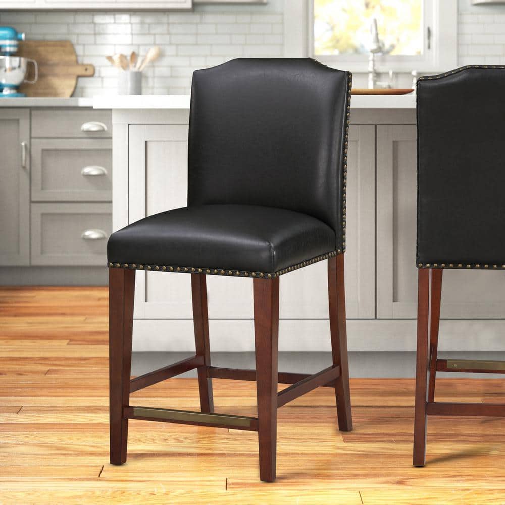 Bristol Traditional Brown Faux Leather Counter Stool with Antique Brass Trim
