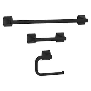 Bruxie 3-Piece Bath Hardware Set with 18 in Wall Mount Single Towel Bar, Paper Holder and Towel Ring in Matte Black