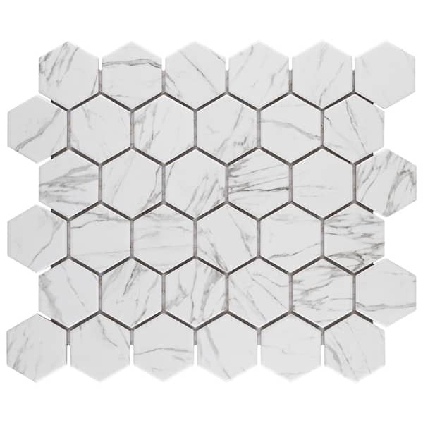 Merola Tile Flo 2 in. Hex White 11-1/8 in. x 12-5/8 in