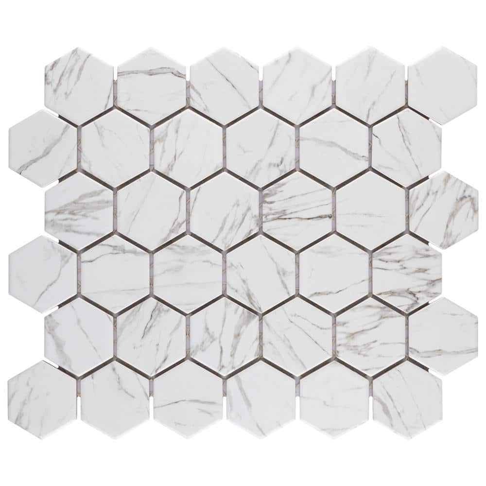 Merola Tile Flo 2 in. Hex White 11-1/8 in. x 12-5/8 in