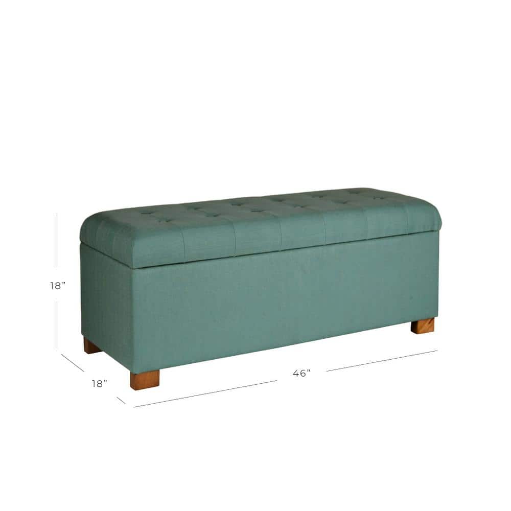 Teal Tufted Fabric Storage Bench with Wood Legs