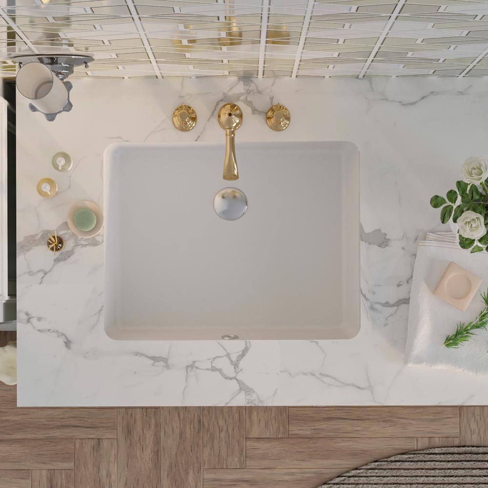 White Ceramic Rectangular Undermount Bathroom Sink with Overflow