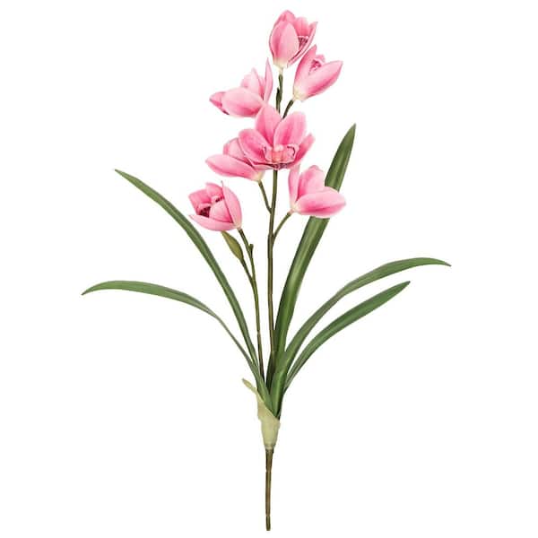 20 in. Fuchsia Pink Artificial Cymbidium Orchid Plant Flower Stem Spray (Set of 2)