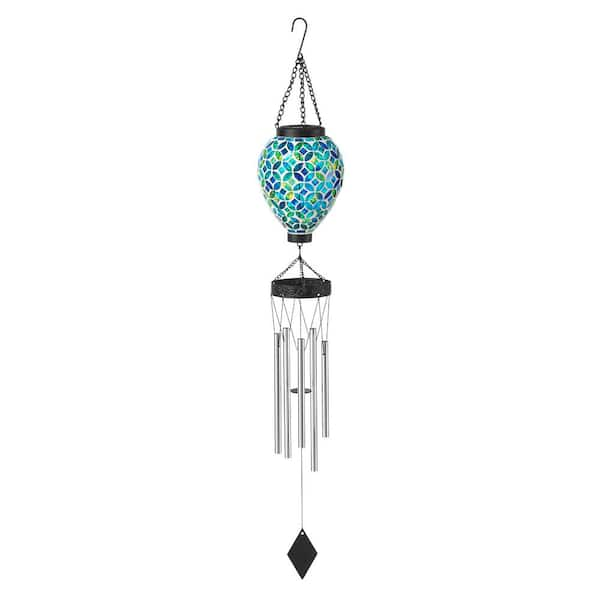 37 in. H Solar Lighted Metal and Glass Mosaic Windchime