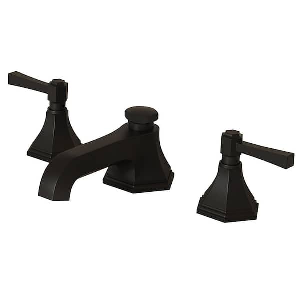 PERLIRIA INC 8 in. Widespread Double Handle Bathroom Sink Faucet, Deck Mount 3 hole Bathroom Faucet with Drain in Matte Black
