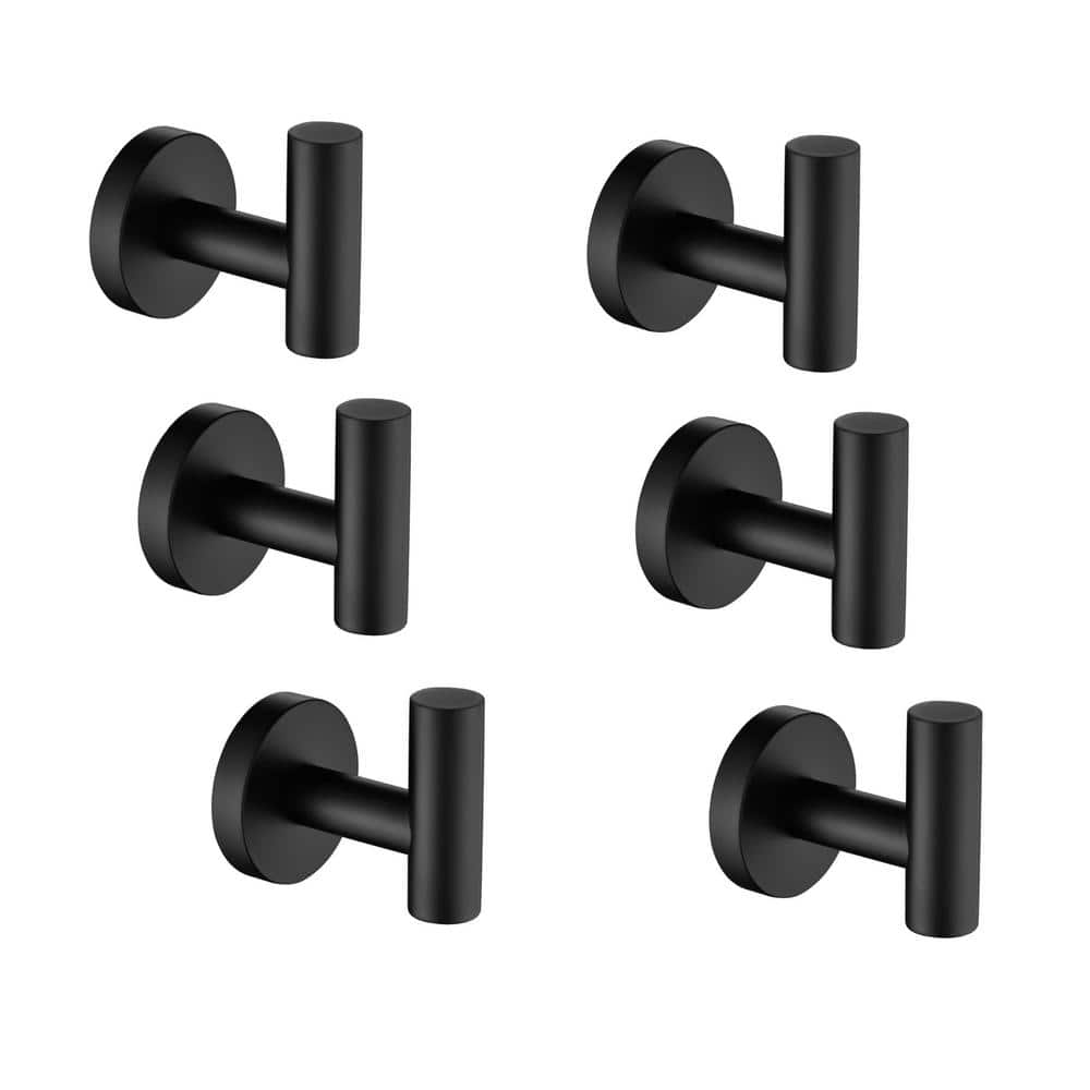 WOWOW Single Robe Hook Stainless Steel in Matt Black 6 Pack W410036B-HD ...