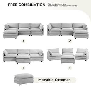 112 in. W 4-Piece Modern Sectional Sofa with Ottoman in Gray
