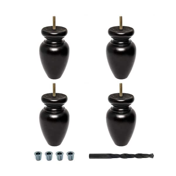 5-1/2 in. x 3-1/4 in. Stained Espresso Solid Hardwood Round Bun Foot (4-Pack)