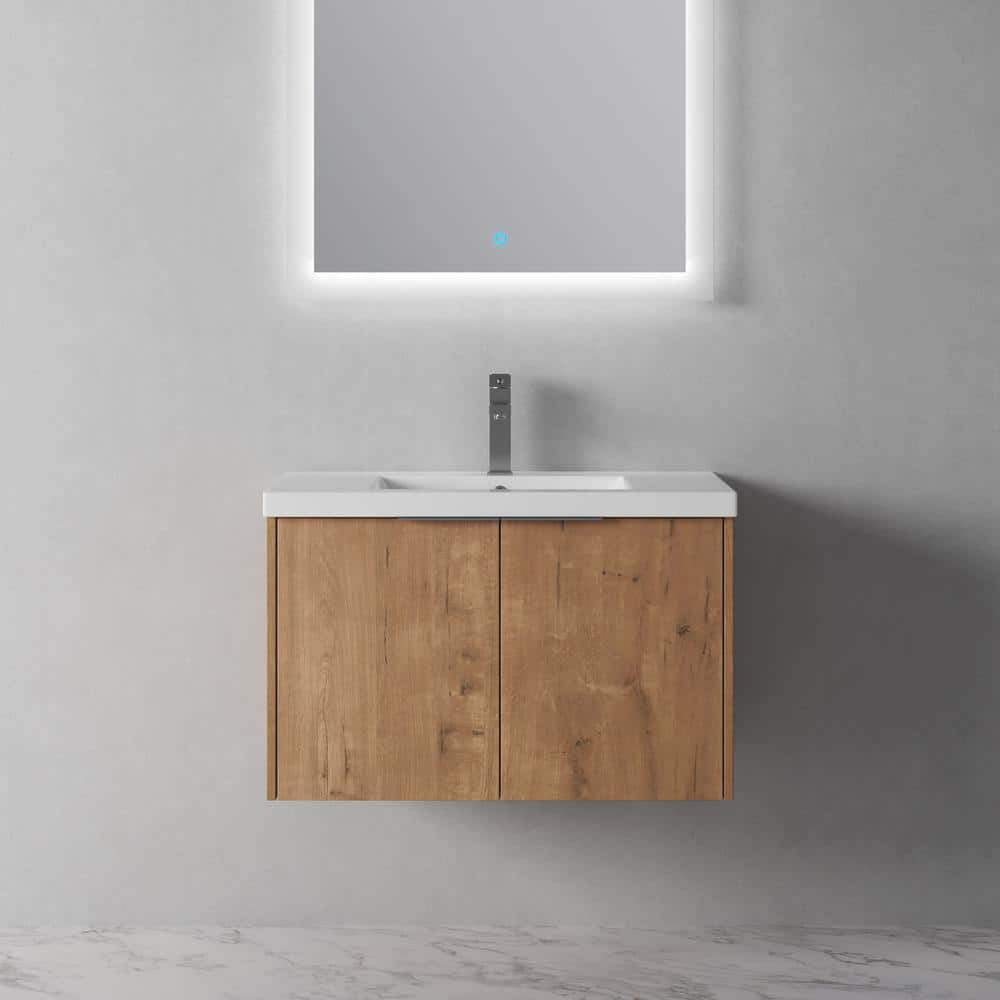 30 in. W x 18 in. D x 20 in. H Single Sink Wall Mounted Bath Vanity in Imit