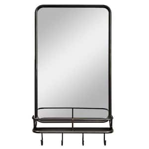 19 in. W x 33 in. H Framed Modern Black Wall Bathroom Mirror with Shelf Hooks