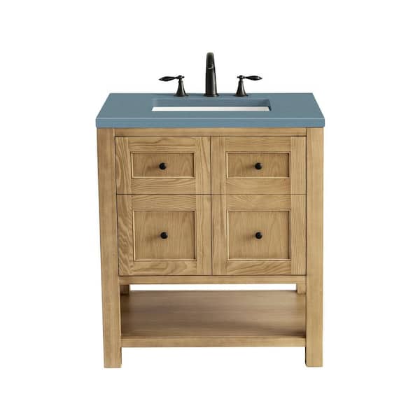 James Martin Vanities Breckenridge 30.0 in. W x 23.5 in. D x 34.2 in. H Bathroom Vanity in Light Oak with Cala Blue Quartz Top
