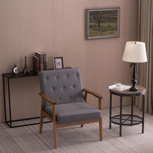 Karl home Gray Accent Chair Wooden Arm Upholstered Tufted Back