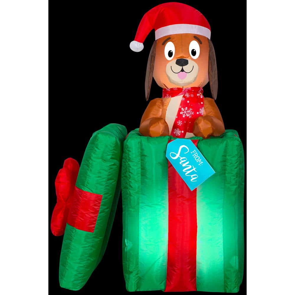 Gemmy 5 ft. Animated AirblownPop Up Puppy in Present SceneMD