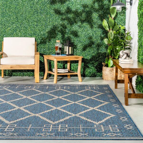 nuLOOM Candice Moroccan Geometric Trellis Indoor Outdoor Blue 7 ft