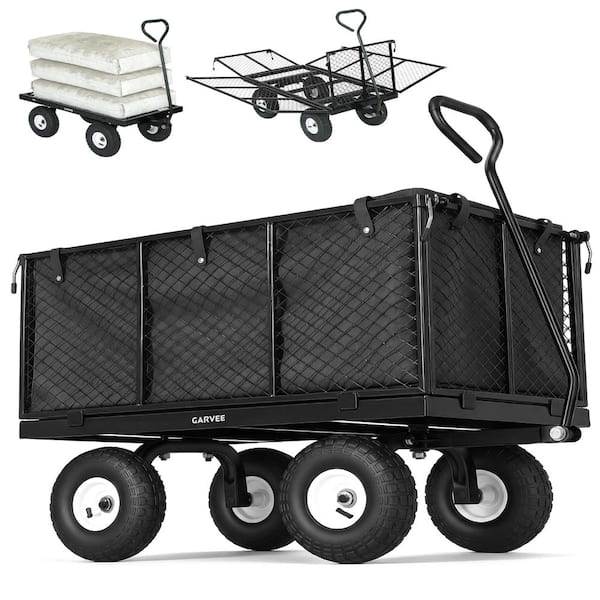 800LBS Heavy Duty Steel Garden Cart Wagon 10" All-Terrain Pneumatic Tires Outdoor Metal Utility Yard Cart Black