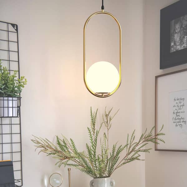 YANSUN 1-Light Oval Gold Globe Modern Pendant Light Hanging Lighting Fixture for Kitchen Island Living Room Dining Room