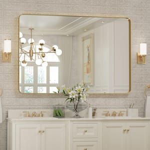 30 in. W x 40 in. H Large Rectangular Metal Framed Wall Mounted Wall Bathroom Mirrors Bathroom Vanity Mirror in Gold