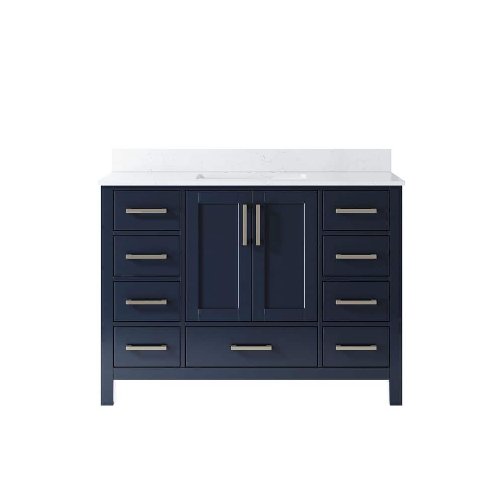 OSA 48 in. W Wood Freestanding Soft Close Navy Blue Bath Vanity with White Cultured Marble Top, Backsplash, Assembled price history on PriceWatchPro