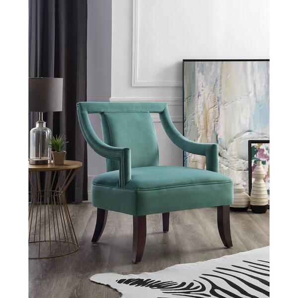 Inspired Home Felicity Slate Blue Velvet Swoop Arm Slipper Chair with Open Sides