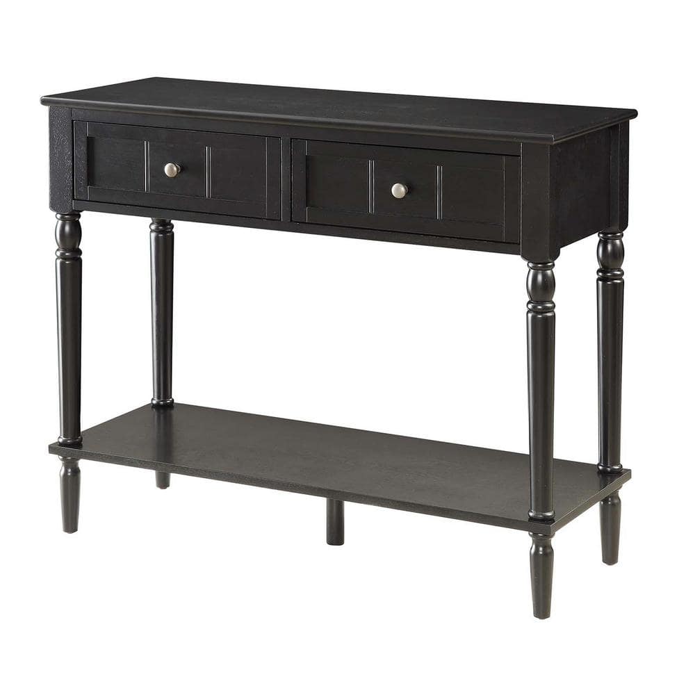 French Country Chic Black Wood Console Table with Storage Shelf