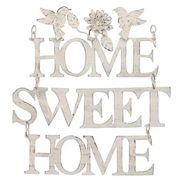 Stonebriar Collection 11 in. x 11 in. White Metal Home Sweet Home Wall Hanging