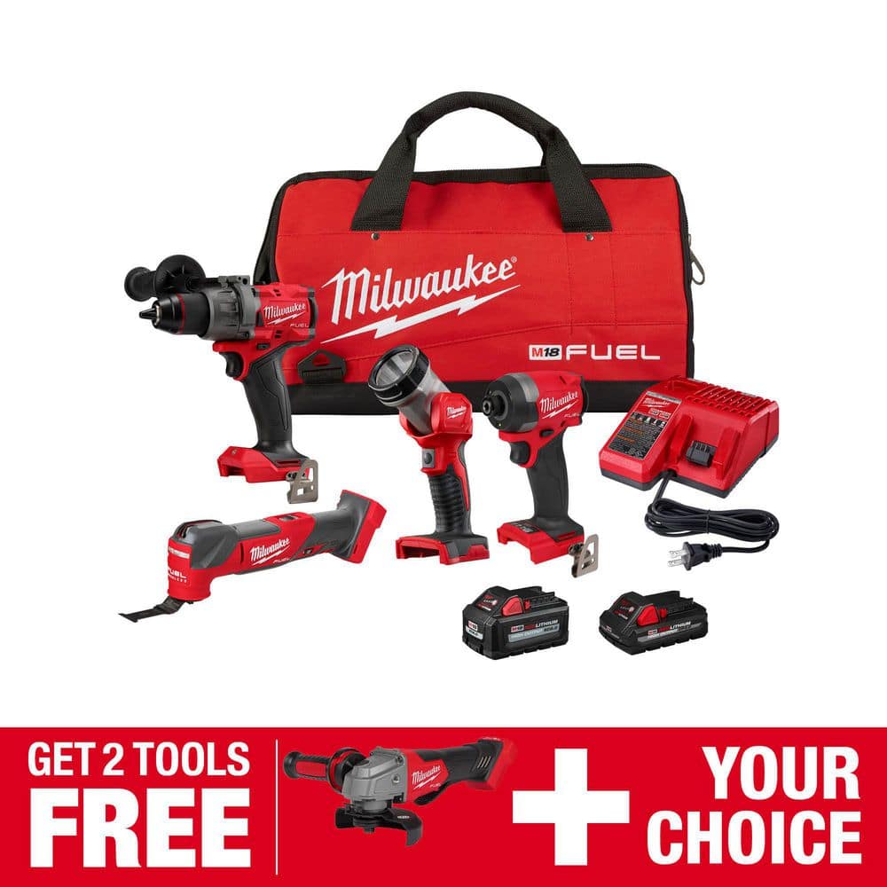 Milwaukee M18 FUEL 18-Volt Lithium-Ion Brushless Cordless Combo Kit (4-Tool) with FUEL Grinder -  3698-24-2880