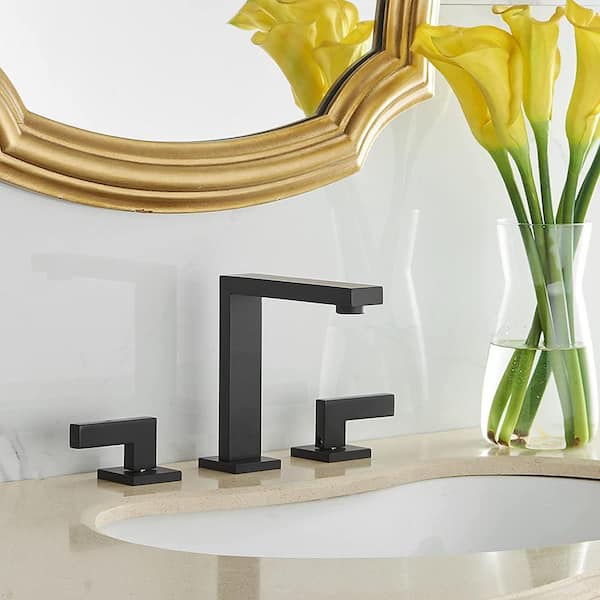 8 in. Widespread Double Handle Bathroom Faucet With Pop-up Drain Assembly in Matte Black