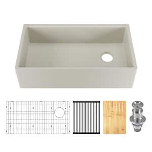 Grit Yellow 33 in. Farmhouse Apron Front Single Bowl Concrete Workstation Kitchen Sink with Accessories