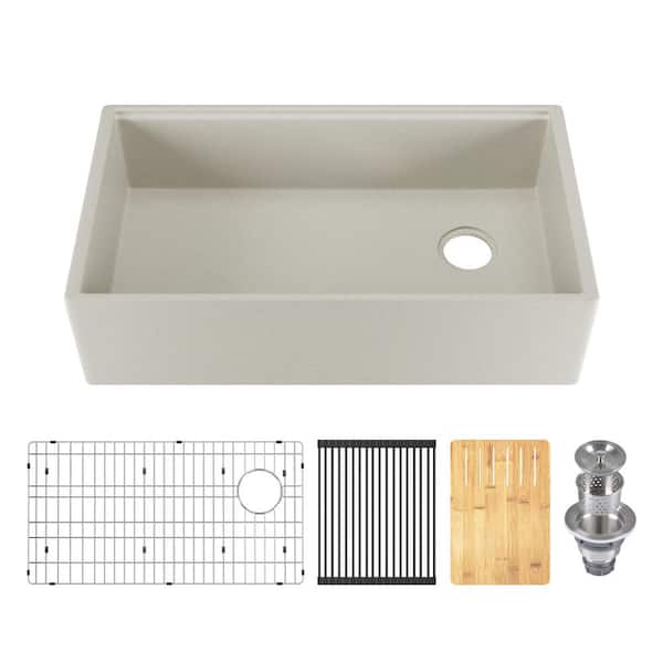 Grit Yellow 33 in. Farmhouse Apron Front Single Bowl Concrete Workstation Kitchen Sink with Accessories