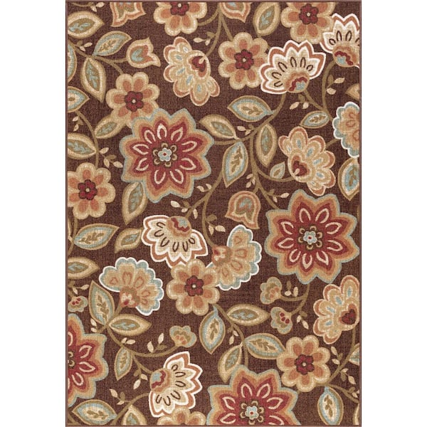 Tayse Rugs Majesty Floral Brown 8 ft. x 10 ft. Indoor Area Rug