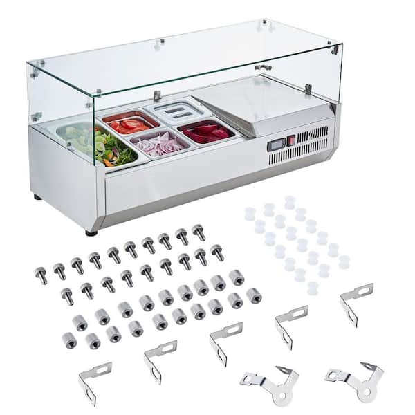 SVOPES Refrigerated Condiment Prep Station 130 W Countertop Unit, 1 1/3 Pan and 4 1/6 Pans, 304 Stainless Steel Body and PC Lid