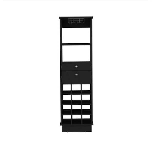 Adrinfly Classic Bar Cabinet 12-Bottle Black Wine Rack with Two Drawers 1 Shelf for Dining Room