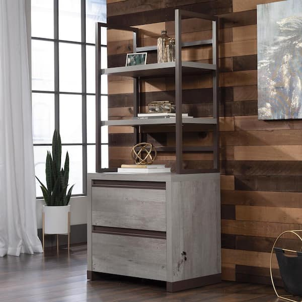 SAUDER Manhattan Gate 2-Drawer Mystic Oak Engineered Wood 31.496 in. W Lateral File Cabinet with Hutch