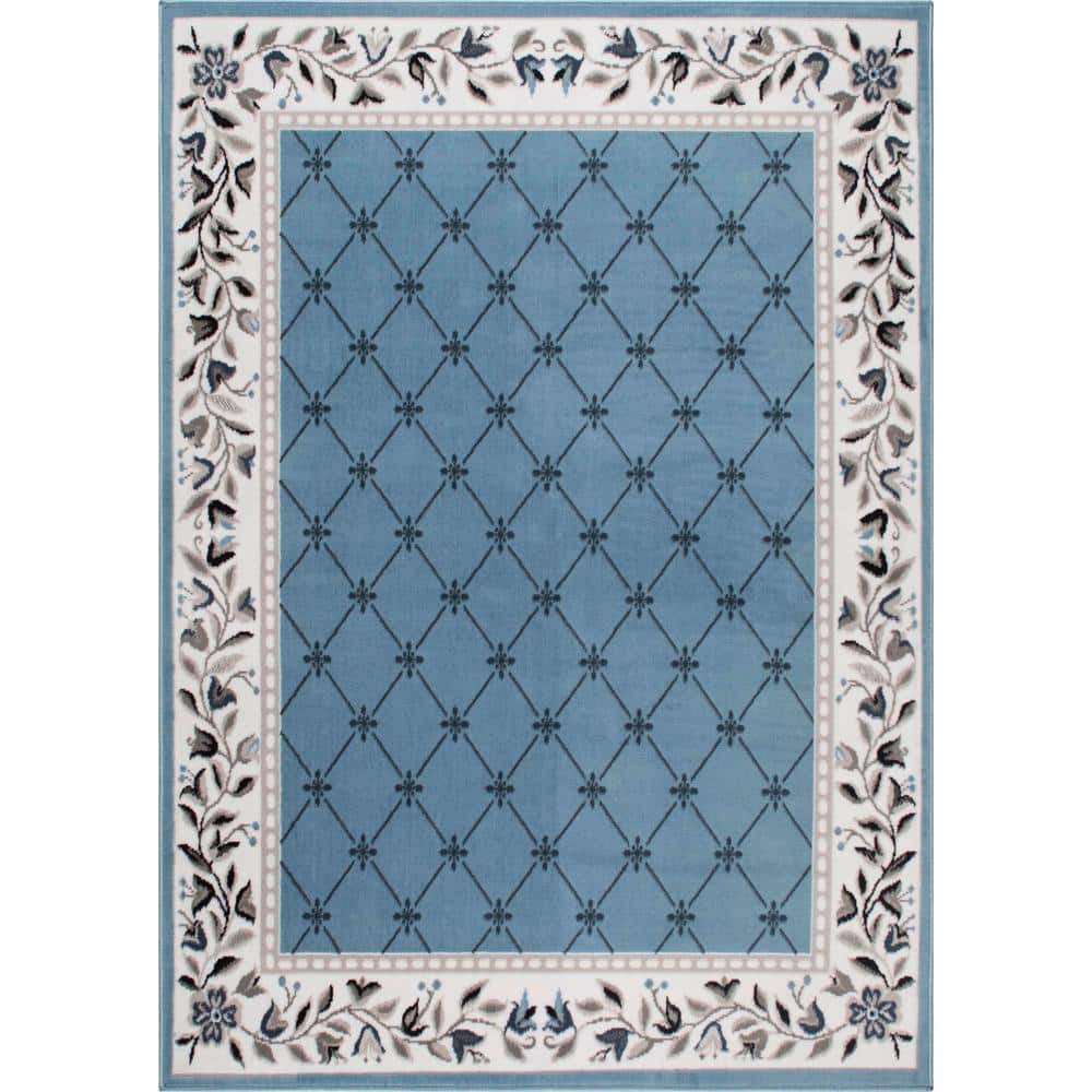 Aydin Blue and Ivory Synthetic Traditional Area Rug