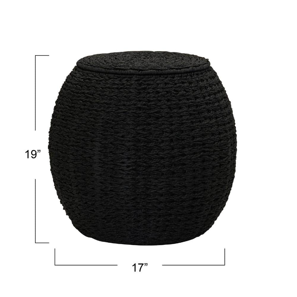 Black Handwoven Paper Rope Barrel Wicker Storage Basket Side Table