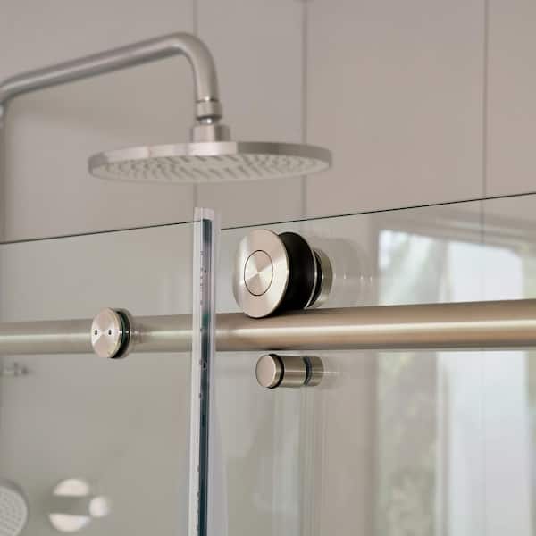Vanity Art 76 in. H x 60 in. W Frameless Sliding Shower Door in Brushed Nickel with Clear Tempered Glass Vanity Art 76 in. H x 60 in. W Frameless Sliding Shower Door in Brushed Nickel with Clear Tempered Glass