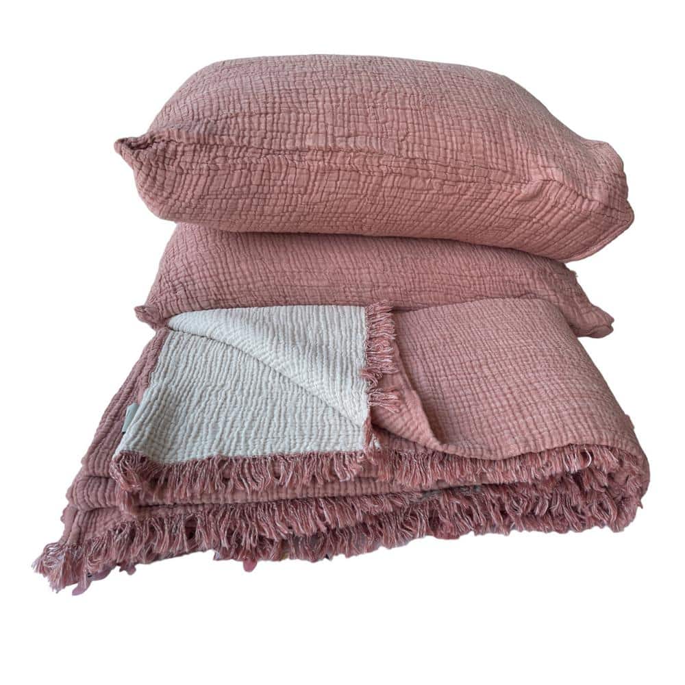 Powder Pink Organic Cotton Twin Reversible Bedspread Set