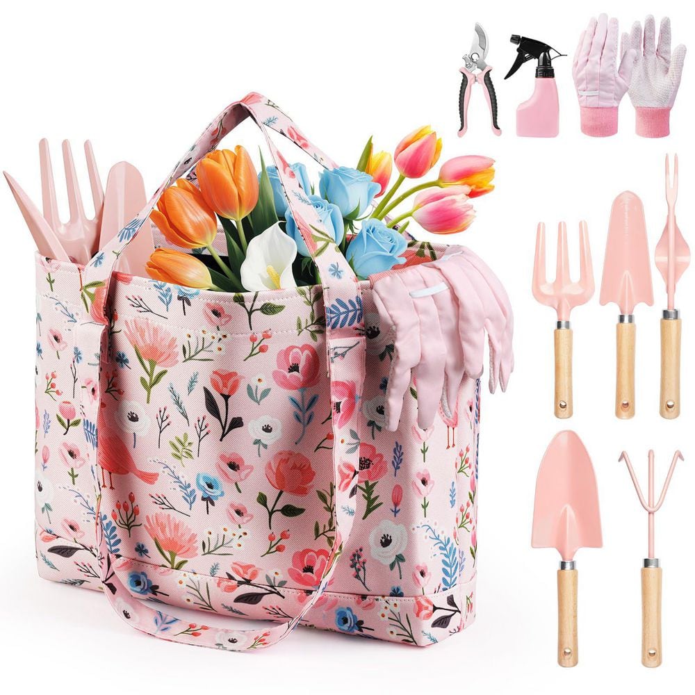 10-Piece Garden Tool Set with Rust-Resistant Steel, Ergonomic Wood Handles, Floral Tote, Gloves, Sun Hat price history on PriceWatchPro