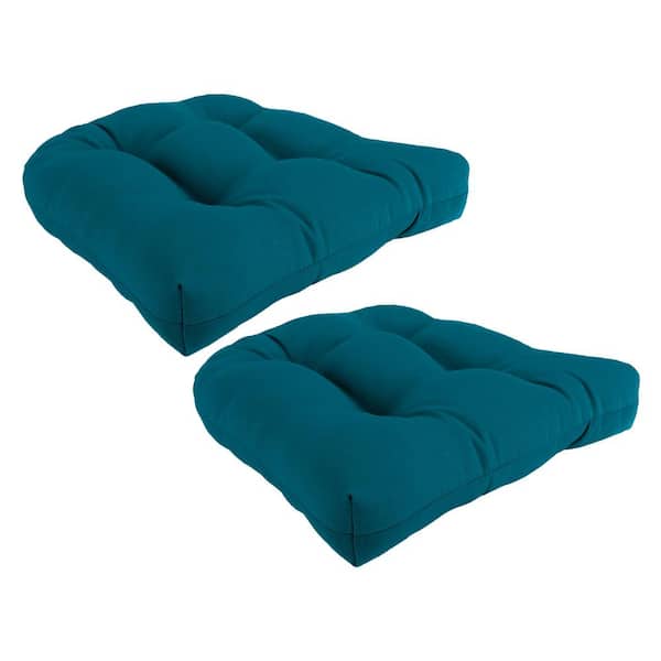 Jordan Manufacturing 18 in. L x 18 in. W x 4 in. T Square Tufted Outdoor Wicker Seat Cushion in Fresco Peacock (2-Pack)
