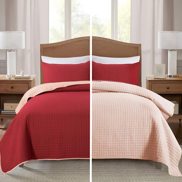 Burgundy/Pink Reversible King Quilt Set