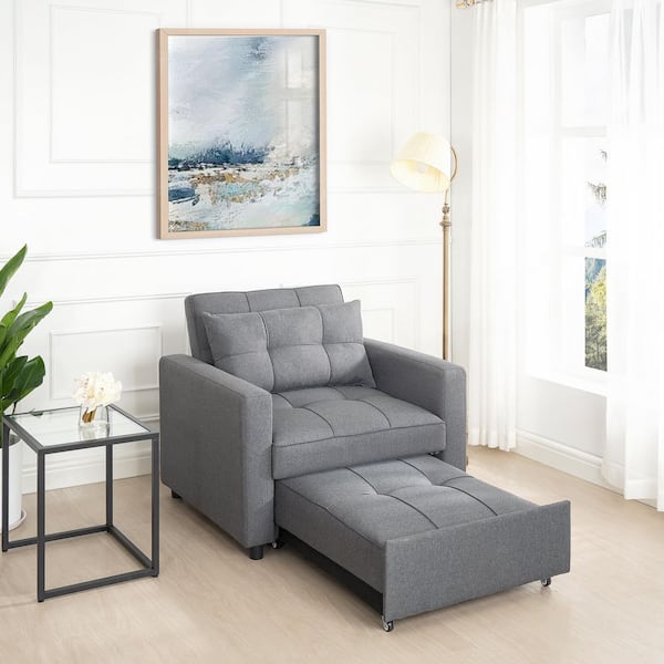 38 in. Gray Tufted Linen Twin Size Sofa Bed with Metal Frame, Perfect for Living Rooms and Guest Rooms