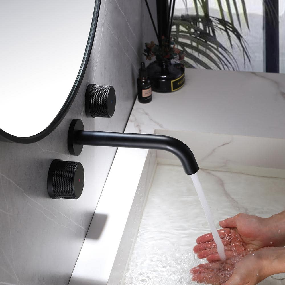 Matte Black Wall-Mount Two-Handle Bathroom Faucet