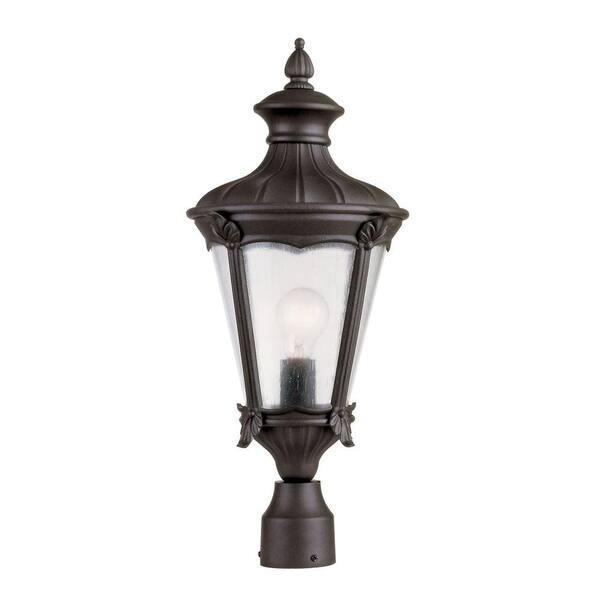 Bel Air Lighting 1-Light Swedish Iron Outdoor Post Lamp with Seeded Glass