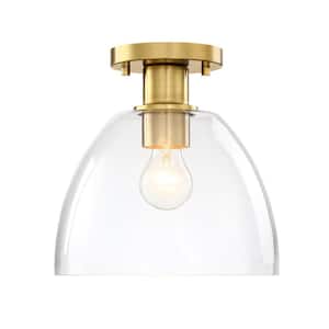 Indigo 10 in. 1-Light Brushed Gold Modern Semi Flush Mount with Clear Glass Shade for Bedrooms