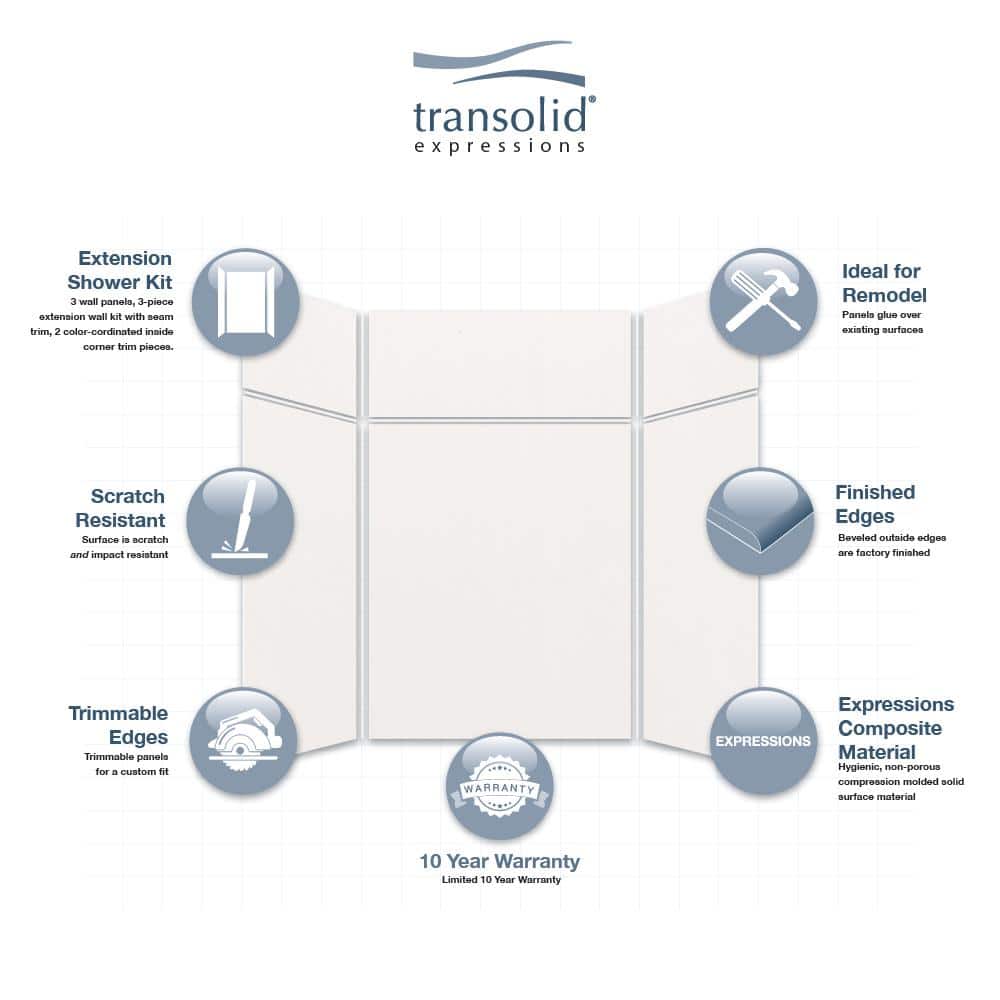 White Composite Solid Surface 60'' x 60'' x 96'' Shower Wall Kit