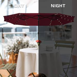 15 ft. Outdoor Patio Market Umbrella with Lights Sunbrella Solar Umbrellas in Wine Red