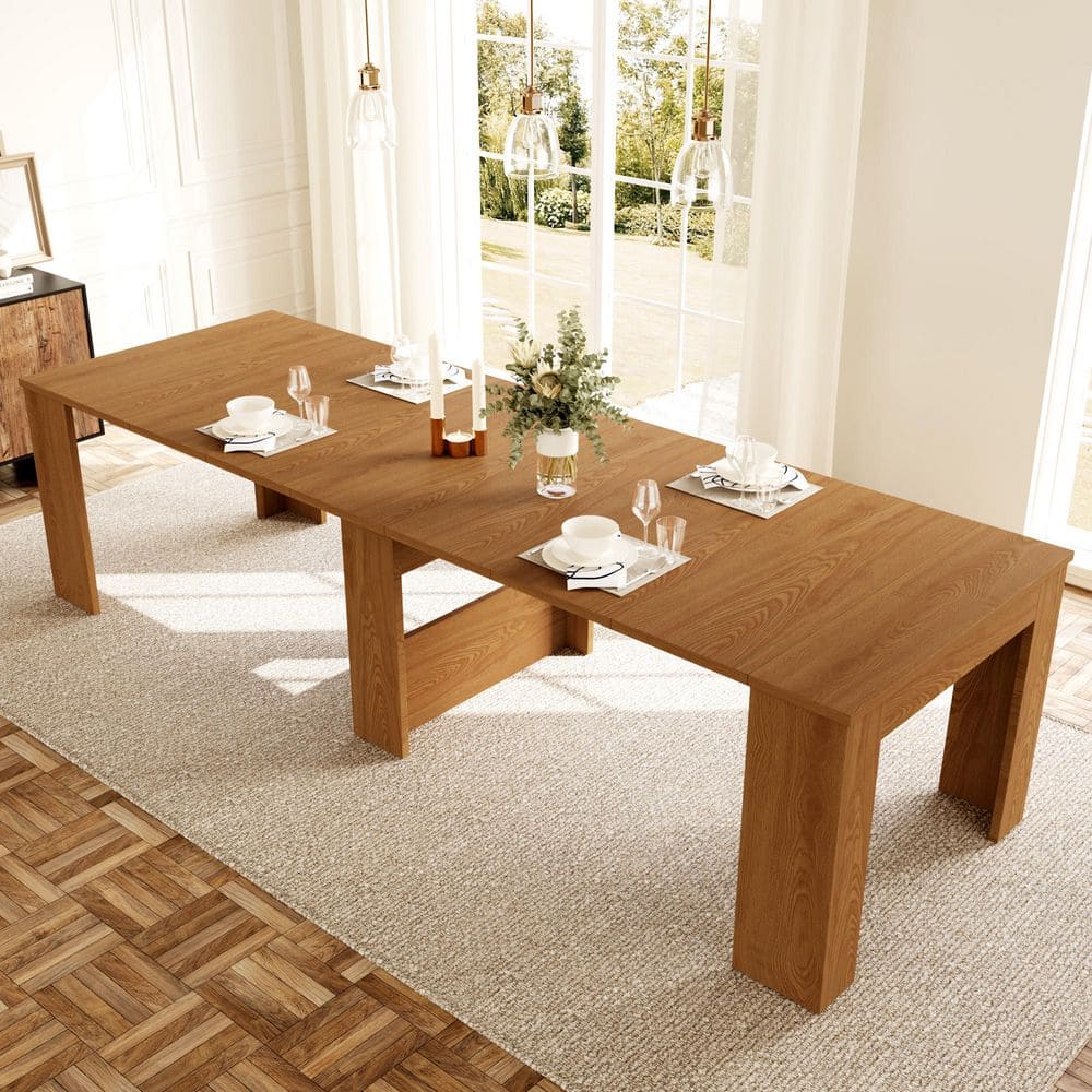 GOJANE Extendable Modern Walnut MDF Wood 17.7 in.-118 in. 4 Leg