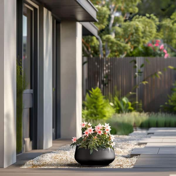 Morrava 13 in. Medium Charcoal Black Concrete Round Planter / Pot with Drainage Holes